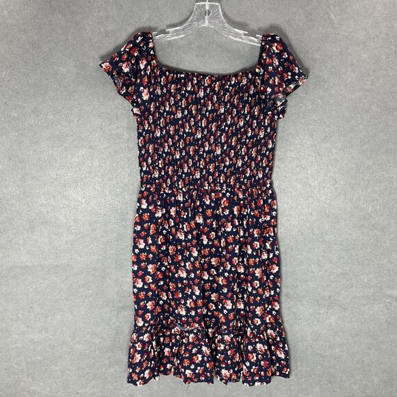 Xhilaration Dress Women Sz M Floral Blue‎ Smocked Ruffle Hem Bloomcore Peasant - Picture 1 of 10